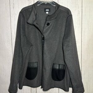 Cameleon Plaid Grey Wool Blend Lagenlook Button Collared Jacket Size 2X